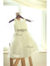 Ivory Satin Lace On-trend Flower Girl Dress With Beaded Sash